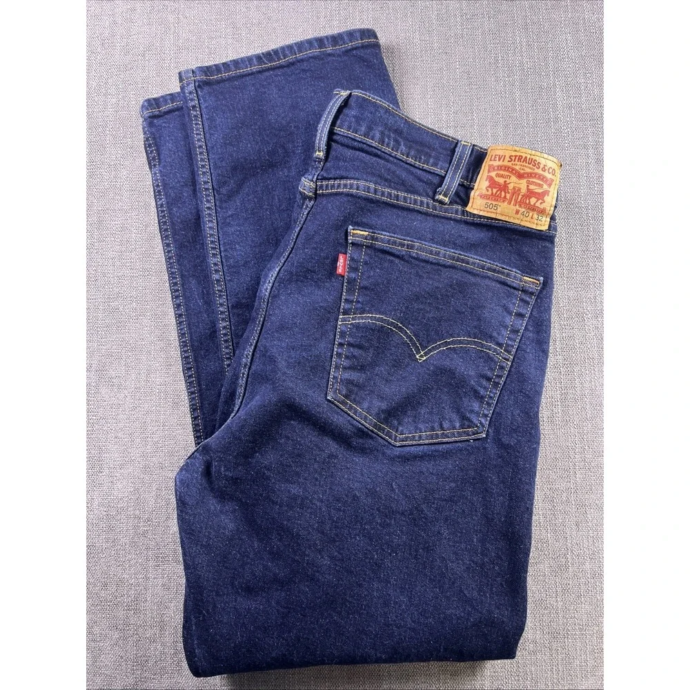 Levi's 505 Jeans Men's 40x32 Blue Dark Straight Cowboy Biker Preppy Stretch